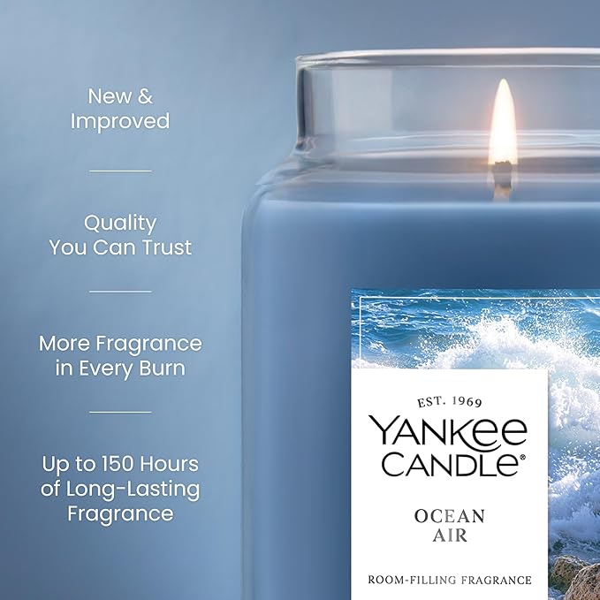 Yankee Candle Ocean Air, Scented Candle, 22oz Large Jar with up to 150 Hour Burn Time, Giftable