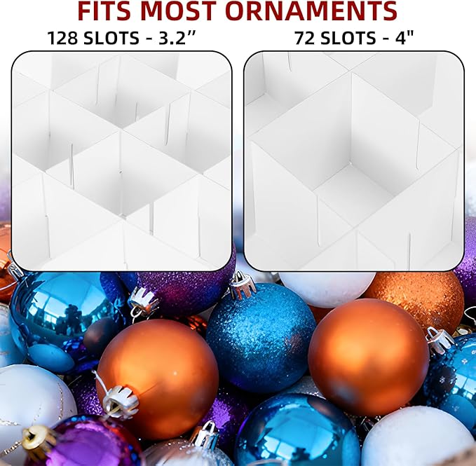inin Christmas Ornament Storage Box with Adjustable Dividers,Christmas Ornaments Organizer with Zipper,Storage Container Bin with Side Pockets for Holiday Decorations(128 Ball, Green, Without Tray)