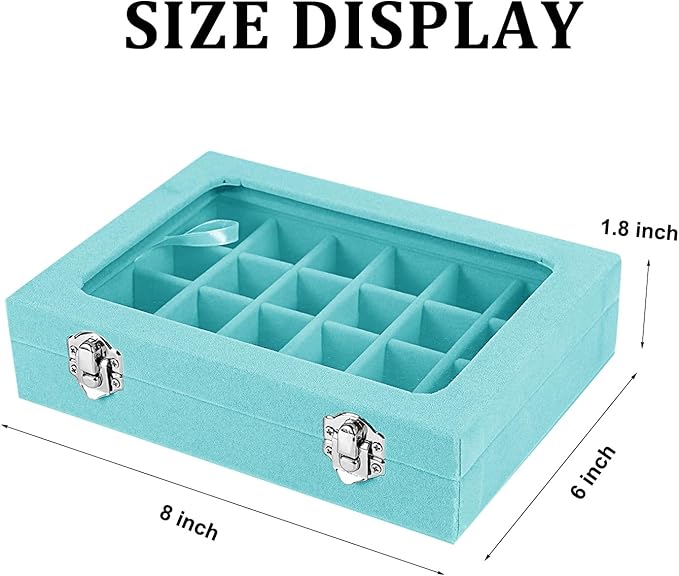 Velvet Jewelry Box 24 Grid Jewelry Earrings Display Organiser Box Ring Tray Holder Earrings Storage Case for Girls Women Wife Mom (Light blue)