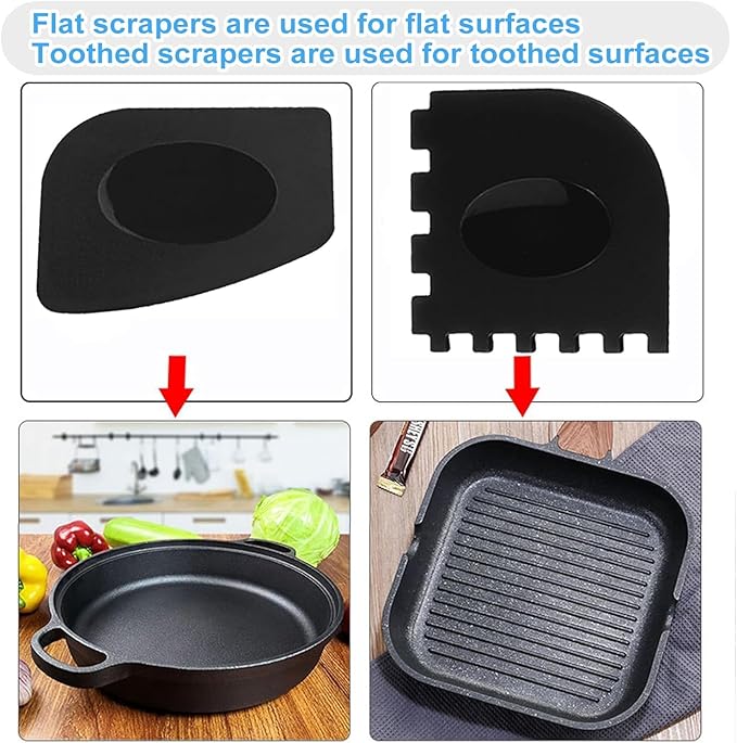 Onewly Cast Iron Scrubber (2 × Black Coarse Mesh) and and Scraper, Chain Mail Scrubber for Cleaning Stock Pots, Pans, Griddles, Grills, Cast Iron Skillets, Dish Scouring Pads