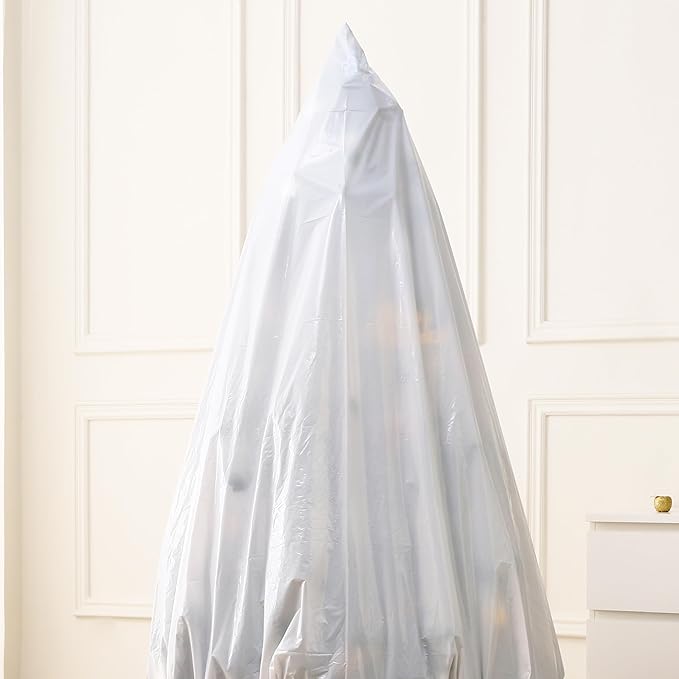 Jumbo Christmas Tree Removal Bag, White Extra Large 6ft Width x 9ft Tall Christmas Tree Disposal Bag Waterproof for Upright Storage
