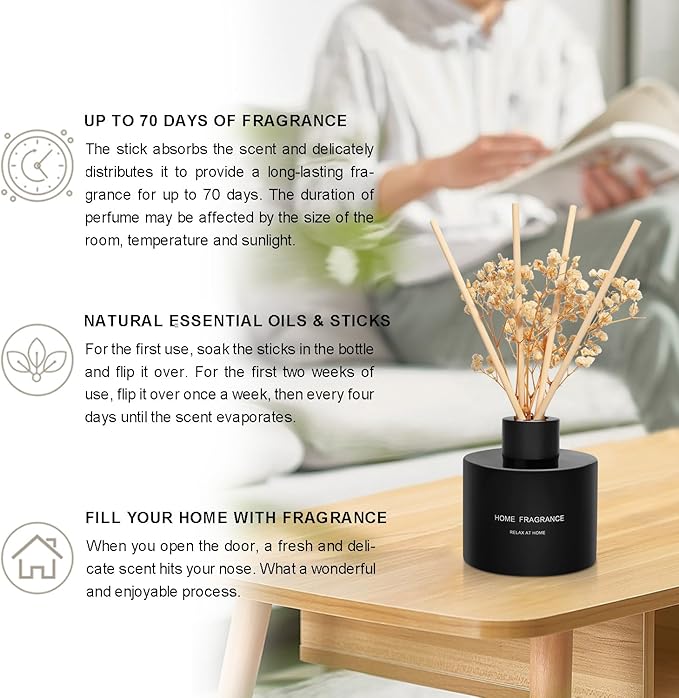 L'odeur Vill 3 Pcsk Reed Diffuser, 4.06 oz(120ml) Lavender/Vanilla/Moroccan Amber Scented Aromatherapy Diffuser with 12 Black Diffuser Sticks, Air Freshener for Home Bedroom Bathroom