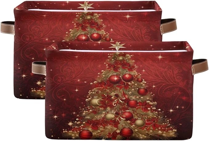 ALAZA Merry Christmas Snowman Red Star Foldable Storage Box Storage Basket Organizer Bins with Handles for Shelf Closet Living Room Bedroom Home Office 1 Pack