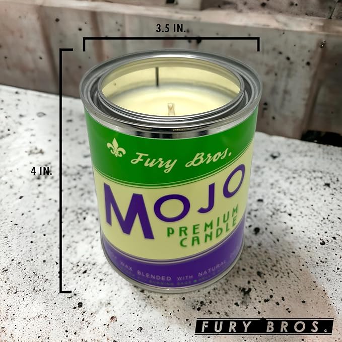 Fury Bros. Scented Candles for Men | Mojo | Frankincense Myrrh Burning Sage | Natural Soy Wax | Hand-Poured in The USA | Long 70-80 Hour Burn (12.5 oz) | Vintage-Inspired Tin Design | Dad Home Gift