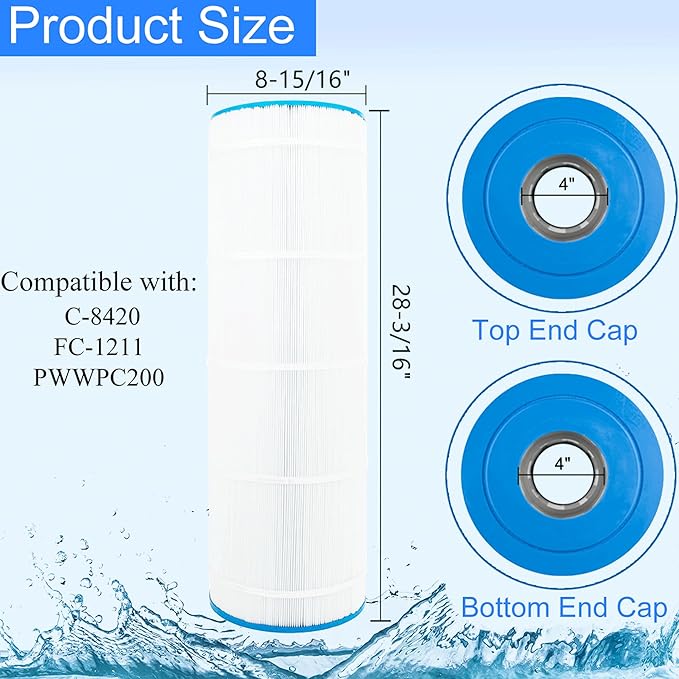 Swimming Pool Filter Replaces for C-8420, Filbur FC-1211, CX2020RE, PWWPC200, Pro Clean 200, 817-0200P, CX1900RE, PA190, 82002, 200 Sq.Ft Filter Cartridge, 1 Pack
