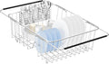 YZPGBT Large Dish Drying Rack in Sink Expandable, Adjustable304 Stainless Steel Metal Dish DrainerRack Organizer with Stainless Steel Utensil Holder Over Inside Sink Counter, Rustproof