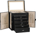 Frebeauty Large Jewelry Box,6-Tier PU Leather Jewelry Organizer,Multi-functional Storage Case with Mirror,Accessories Holder with 5 Drawers for Necklace Bracelets Watches(Black)