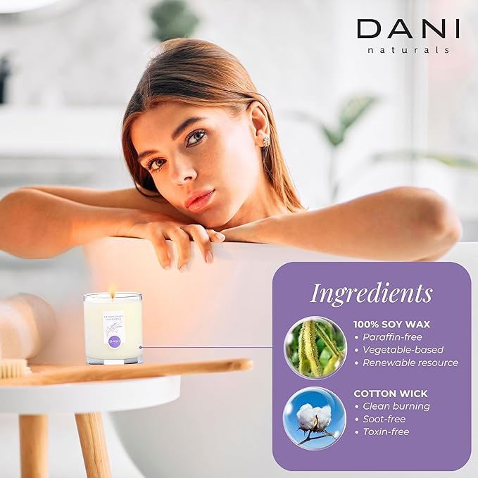 DANI Naturals Soy Candle - Lemongrass Lavender Scented, 100% Pure Soy Wax, Kosher, Non-Toxic, Long-Lasting Burn - 7.5 oz
