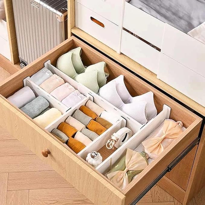 4 Pack Drawer Dividers for Clothes, 3.15" High 10.83"-17.97" Adjustable Expandable Dresser Drawer Organizer, Clear Plastic Separators for Dresser, Baby Clothing, Underwear, Cosmetic
