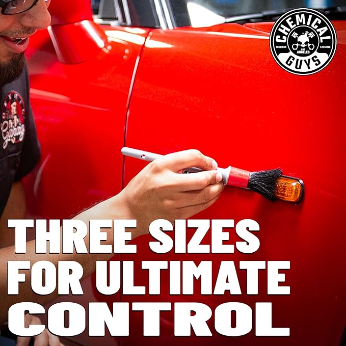 Chemical Guys All in the Details Exterior Detailing Brushes - 3-Piece Soft Scratch-Free Brushes for Wheels, Bumpers, Grilles, Badging & Tight Exterior Gaps on Cars, Trucks, SUVs & More