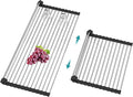 BBXTYLY Extra Expandable Roll Up Dish Drying Rack,Over The Sink Drying Rack Sink Cover Kitchen Sink Accessories Kitchen Rolling up Stainless Steel Drainer, Foldable,Rollable（Black，22.8''-12.4''）