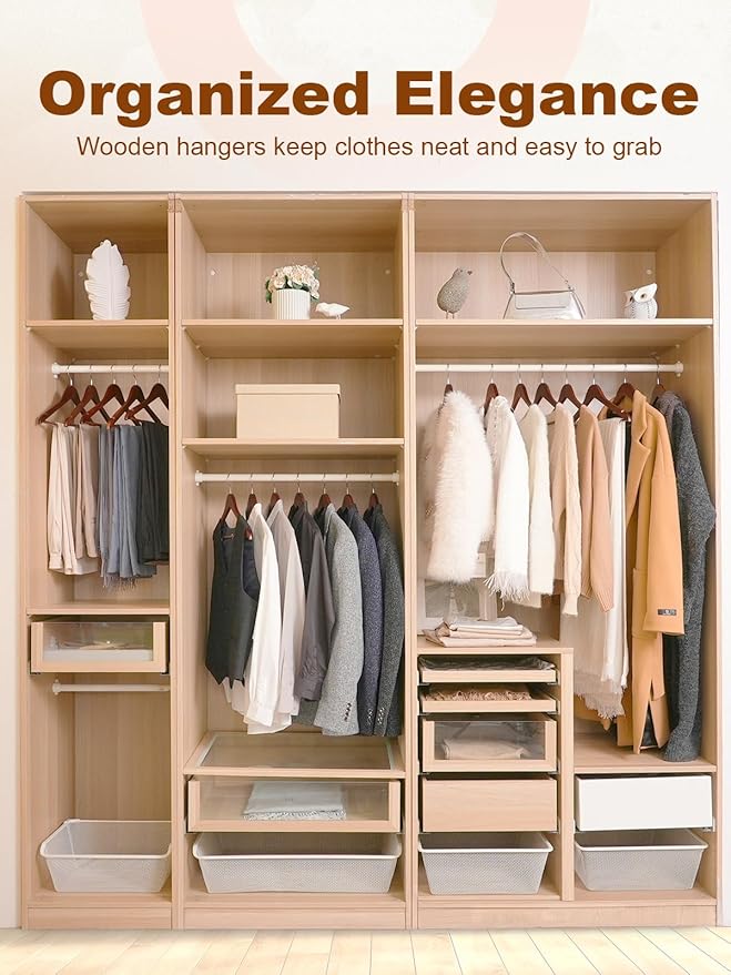 HOUSE DAY Cherry Wooden Hangers 30 Pack, Solid Wood Hanger with Non Slip Pant Bar, Heavy Duty Wooden Coat Hanger for Closet, Smooth Finish Wood Clothes Hangers for Shirts, Suits, Jackets, Dress