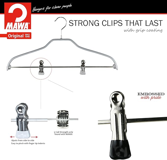 Mawa by Reston Lloyd Silhouette Series Non Slip Space Saving Hanger with Pant Clips, Style 40/FK,Set of 70, Silver