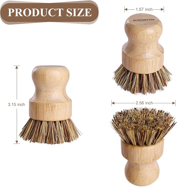 BONUMVITA Bamboo Dish Brush Set,4 Pack Kitchen Palm Pot Brush with Union Fiber, Natural Bamboo Dish Scrub Brush for Cleaning Pots,Pans,Sinks,Woks,Vegetables