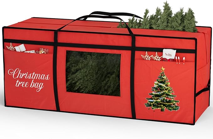 VERONLY Christmas Tree Storage Bag for 7.5FT Artificial Tree, Heavy Duty 600D Oxford Fabric with PVC Window and Exterior Pockets, Dust Moisture Proof Protection with Reinforced Handles