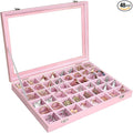 Jewelry Tray Organizer Box 48 Grid Jewelry Display Organizer Box with Transparent Lid Rings Earrings Necklaces Pendants Display Box Suitable for Women and Girls (48 Grid, Pink)