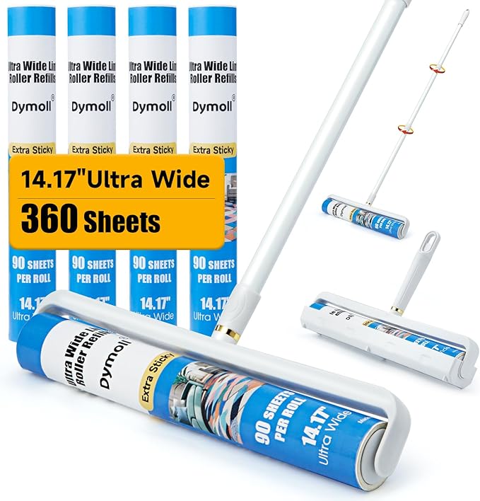 Dymoll 14.17" Large Lint Rollers for Pet Hair Extra Sticky, 360 Sheets Roller with Long Handle for Cleaning Carpets, Clothing, Couch, Furniture Wall Cleaner Mop Dust Remover