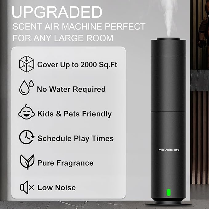Waterless Scent Diffuser Kit, Includes 5 Premium Oils, 2000 Sq.Ft Coverage, Hotel Collection Scent Diffuser for Home, Studio, Essential Oil Diffuser Large Room, Remote & APP Control - Black