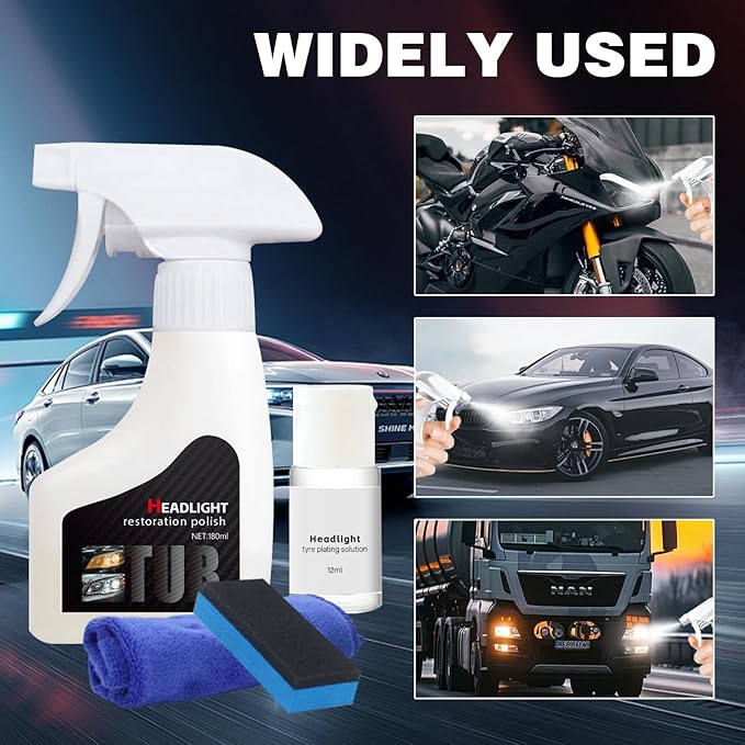 2026 New Headlight Restoration Kit, Headlight Cleaner and Restorer Spray, Automotive Headlight Cleaner Oxidized and Yellowed Head Light Restoring Kit, with 10ml Coating Agent, Towel and Sponge (1Set)
