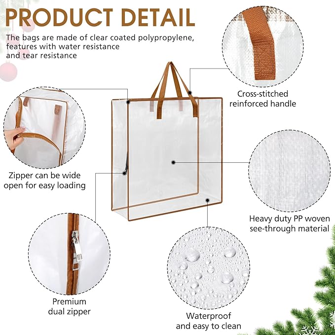 8 Pcs Clear Wreath Storage Bags 26 Inch Christmas Decoration Garland Container Door Garland Holiday Wreath Storage Holder with Handle and Zipper Heavy Duty Plastic Packing Totes(Camel)