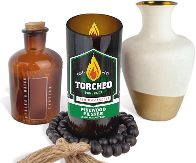 Torched Beer Scented Candles | Natural Soy Wax Candle | Pinewood Pilsner Scent 8 oz | Makes a Great Gift for Men, Beer Lovers, and Collectors | Bar Man-Cave Decor and Accessories