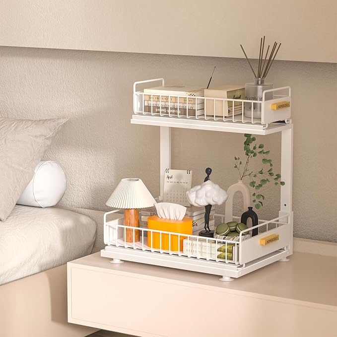 HOMEBOSILY Under Sink Organizer Kitchen, Pull Out Cabinet Organizer 2 Tier Slide Out Sink Shelf Cabinet Storage Shelves, Under Sink Storage for Kitchen Bathroom Cabinet, White, 1 Pack