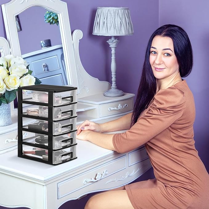 DOITOOL Plastic Storage Drawer Desk Organizer Versatile Drawer Type Storage Box for Sundries Cosmetics Jewelry and Headdress Home Office Desktop Organization