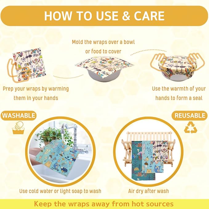 Reusable Beeswax Wrap - 9 Pack Beeswax Wraps for Food, Eco-Friendly Beeswax Food Wraps, Bread Sandwich Wrapper - Organic, Sustainable, Zero Waste, Reusable Plastic-Free Food Wrap, 1XL, 3M, 5S