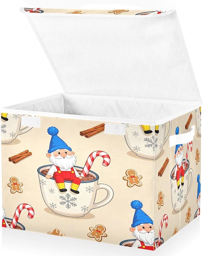 Christmas Cute Gnome Mug Storage Bins with Lids Foldable Storage Basket with Handles Collapsible Large Fabric Organizer Containers for Clothes Shelves Closet Office Home