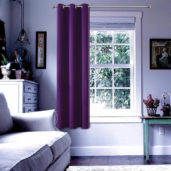ChrisDowa Blackout Curtains 45 Inches Long for Living Room, Grommet Thermal Insulated Room Darkening Curtains for Bedroom (1 Panel Set, Royal Purple, 38W x 45L)