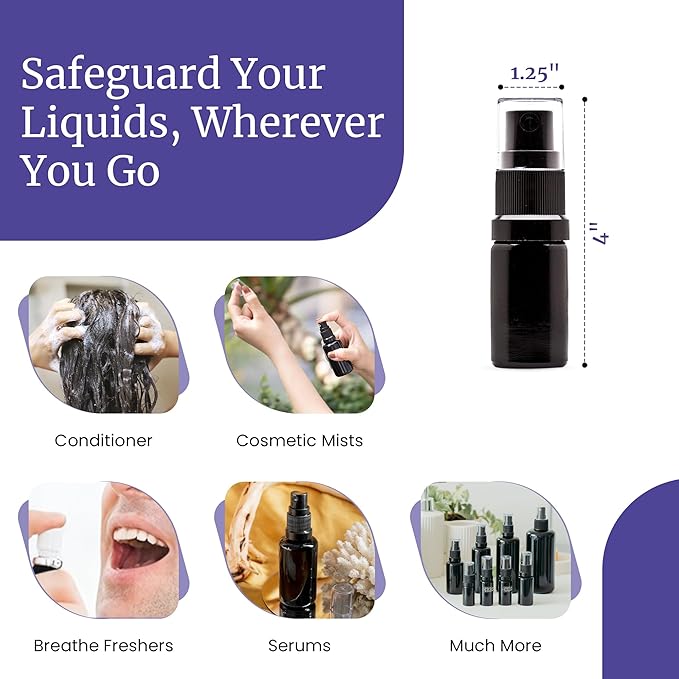 Infinity Jars 30 Ml (1 fl oz) Black Ultraviolet Glass Fine Mist Spray Bottle Cleaning Products Refillable Containers Homemade Perfume Blends Room, Sprays Bath Beauty Hair, Screw Top Bottles 10-Pack