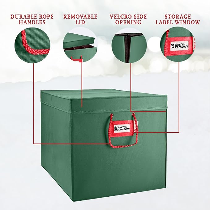 HOLDN’ STORAGE Christmas Ornament Storage Box with Dividers, Stores Ornaments up to 96 of 3 Inch Large Christmas Ball Storage Containers with 4 Trays - Green