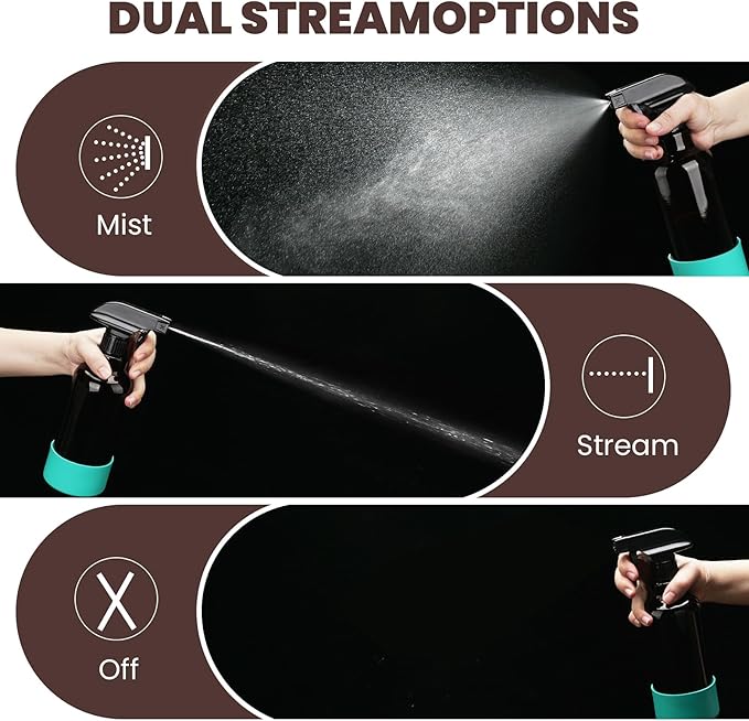 Ronyes Lifescience Glass Spray Bottles with Silicone Sleeve, 2 Pack 16 oz Refillable Containers with Adjustable Spray Nozzles, Empty Bottle Spray for Cleaning Solutions, Hair, Plants (Black+Green)