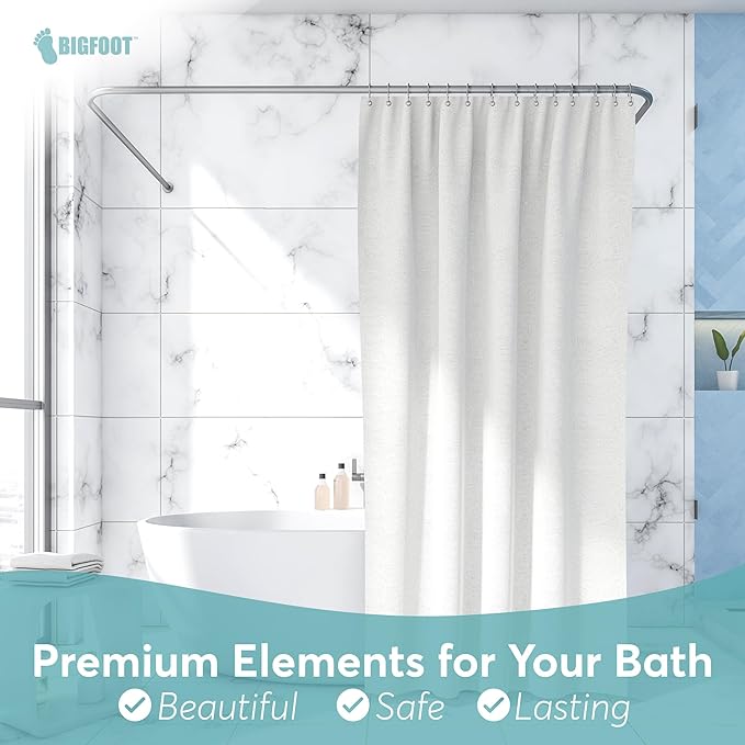 BigFoot Shower Curtain Hooks, Durable Stainless Steel, Rust Resistant, Easy Installation & Smooth Glide, Fits Standard Shower Rods, Metal Curtain Rings, 12 Pieces, Nickel Color