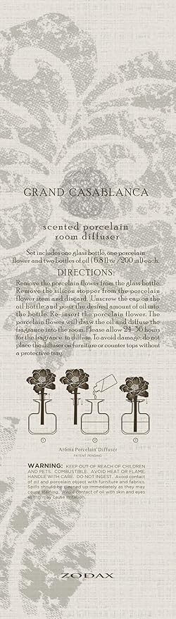Zodax Grand Casablanca Porcelain Oil Diffuser - 6.76 oz -Moroccan Peony