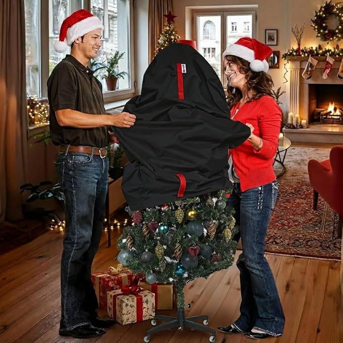 Upright Christmas Tree Storage Bag - Fits 7 Ft Artificial Xmas & Topiary Tree, Vertical Holiday Cover, Durable, Dustproof & Easy-Use Xmas Storage, Black