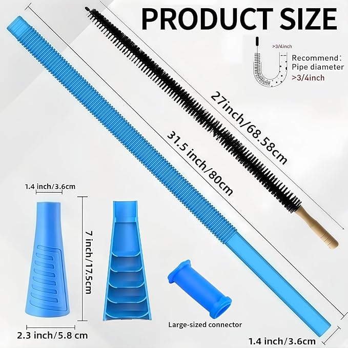 Dryer Vent Cleaner Kit - Universal Vacuum Hose Attachment & Lint Brush, Effectively Clean Clogged Dryer Ducts, Fit Most Vacuums for Dryer, Refrigerator Coils & Behind Appliances (Black)