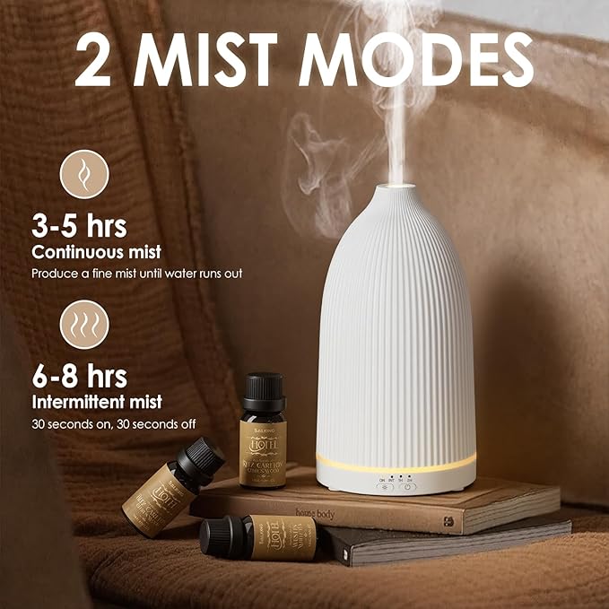 SALKING Essential Oil Diffuser, 100ml Aromatherapy Diffusers with Adjustable Mist Mode Timer Setting, Ultrasonic Diffusers for Essential Oils, 8 LED Colors, for Office Home (White)