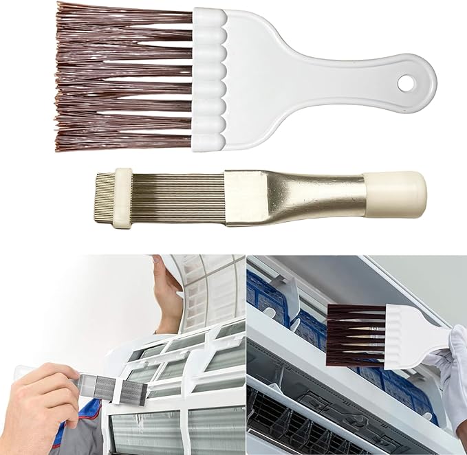 6-Piece Air Conditioner Fin Cleaning Kit HVAC Coil Cleaning Tool Set with Fin Comb Straightener Dual-Sided Microfiber Brushes Deep Cleaning Maintenance for AC Radiator, Vents, Evaporator Coils