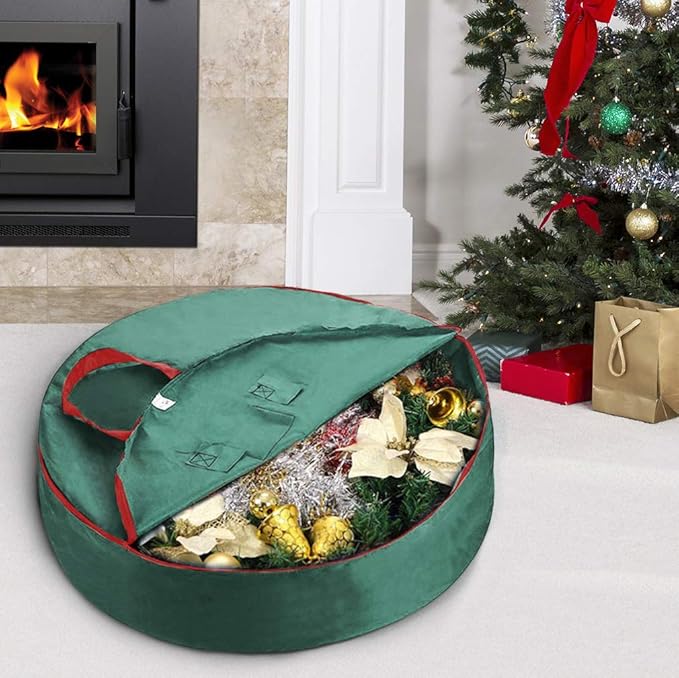 Primode Heavy Duty Christmas Wreath Storage Bag 48" - Handles Made Of Durable 600D Oxford Polyester Material Storage Bag Extra Large 48” Holiday Wreaths Container (Green)
