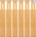 Aubeco 6 pcs Large Bamboo Drawer Dividers, Expandable 17"-22" Wooden Organizers for Kitchen, Office, Dresser, Bedroom, Clothes