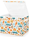 Thanksgiving Storage Baskets Collapsible Storage Bins with Lids, Thanksgiving Fall Maple Leaves Truck Pumpkins Storage Boxes Clothes Baskets for Organizing