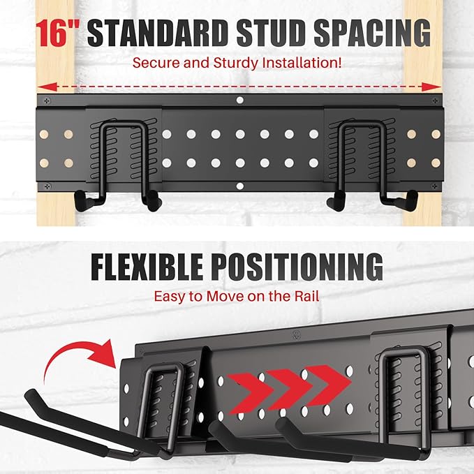 ZICANYCO Garage Tool Organizer Wall Mount 64 inches with 13 Adjustable Heavy-Duty Hooks, Garage Organization, Garden Tool Storage Rack, Yard, and Shed, Holds Up to 520 lbs