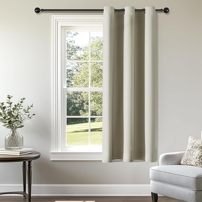 ChrisDowa Blackout Curtains 54 Inches Long for Living Room, Grommet Thermal Insulated Room Darkening Curtains for Bedroom (1 Panel Set, Beige, 38W x 54L)