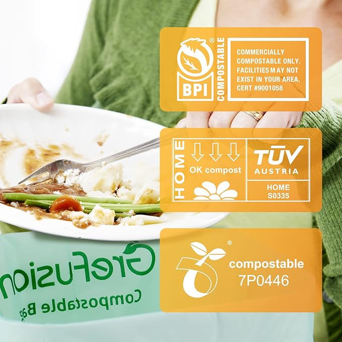 Compostable trash Bags, 2.6 Gallon,Thick 0.91 mils,Compost bin Kitchen,Food Scrap Waste Bags,Small trash bags for compost bin kitchen,Certified by BPI and OK Compost, (80 Count)