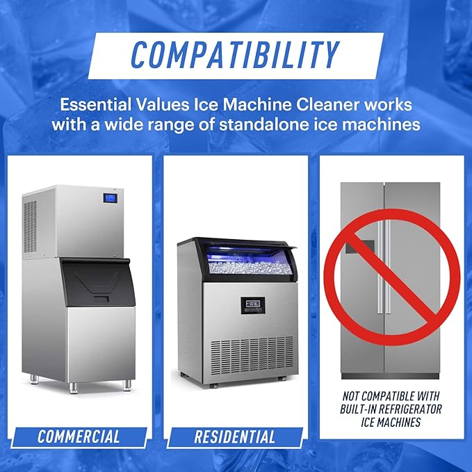 Essential Values Ice Machine Cleaner and Descaler 16 fl oz - Ice Maker Cleaner Compatible with All Major Brands (Scotsman, KitchenAid, Affresh, Opal, Manitowoc) - 3 pack Sanitizer