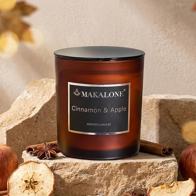 Cinnamon Apple Scented Candle,9oz Soy Wax Candle in Frosted Amber Jar,Hand-Poured Soy Non Toxic Candles,Warm Spiced Apple Aromatherapy for Kitchen, Office & Living Room,Cozy Home Gifts for Women & Men