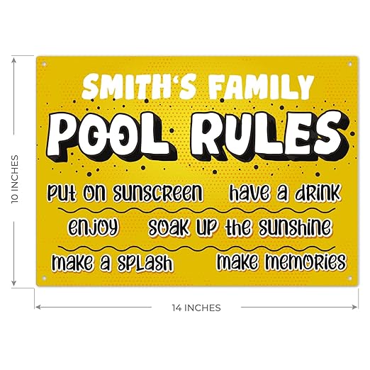 Custom Pool Sign, Pool Rules Put On Sunscreen For Pool Décor Sign, 10x14 Inches, Rust Free .040 Aluminum, Fade Resistant, Made in USA by Sigo Signs
