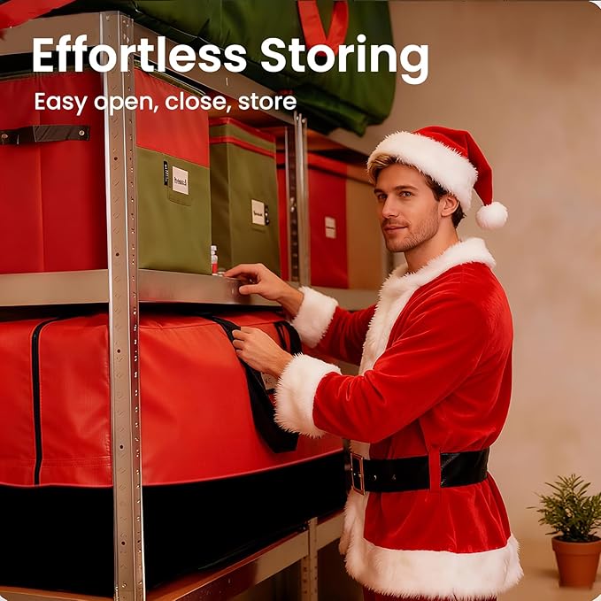 Heavy Duty Christmas Tree Storage Bag for Trees Up to 9ft – Waterproof, 600D Durable Zipper & Handles, Holiday Storage Solution (Black&Red)