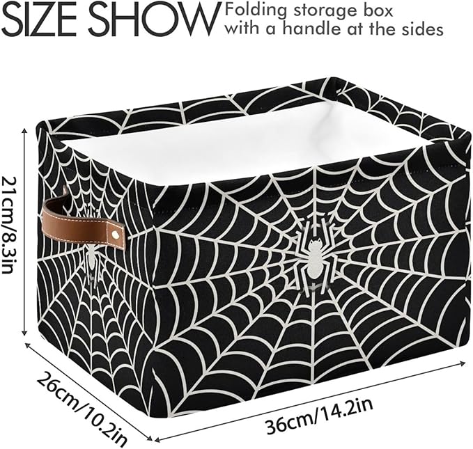 ALAZA Funny Spider Web Halloween Black Foldable Storage Box Storage Basket Organizer Bins with Handles for Shelf Closet Living Room Bedroom Home Office 2 Pack